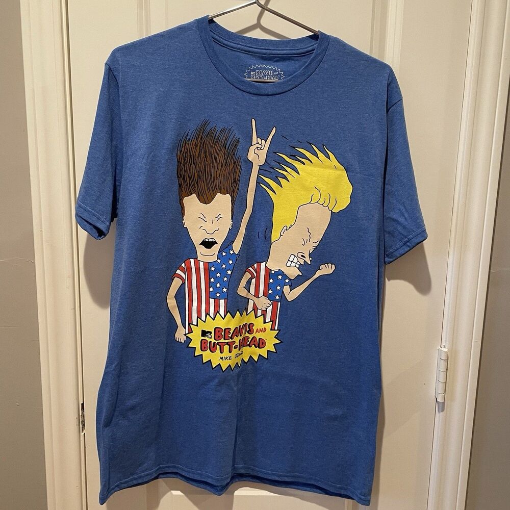 Beavis and Butt-Head Men's Blue Graphic T-Shirt American Flag Size Large NWOT